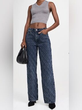rag & bone The Logan Mid-Rise Wide Leg Jeans – Quilted Denim | Size 24